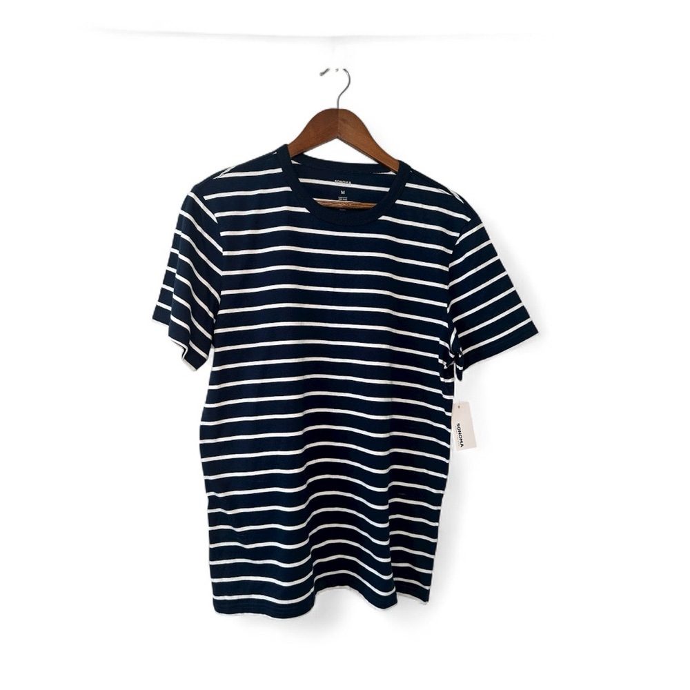 Sonoma Classic Navy and White Striped Tee size M/L